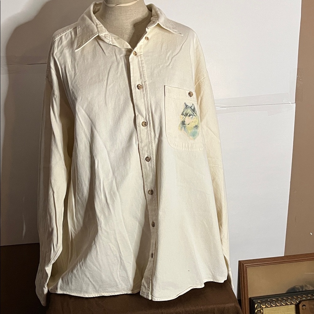 😄Vintage Western wolf wolves cotton long sleeve shirt buttons unisex USA